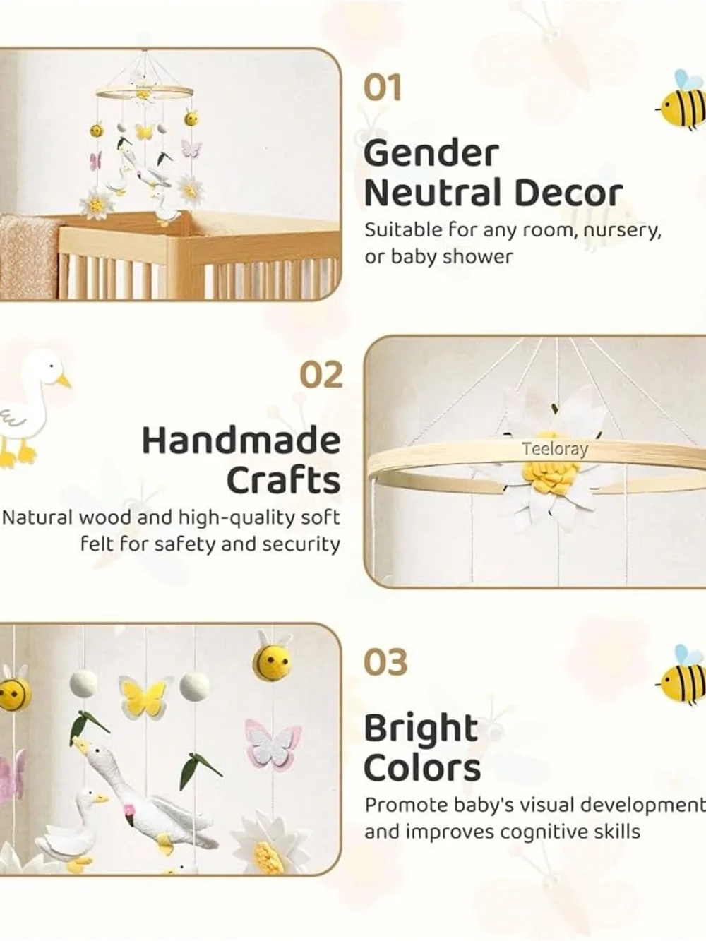 Plush White & Yellow Duck and Butterfly Mobile - Nursery Wall Decor